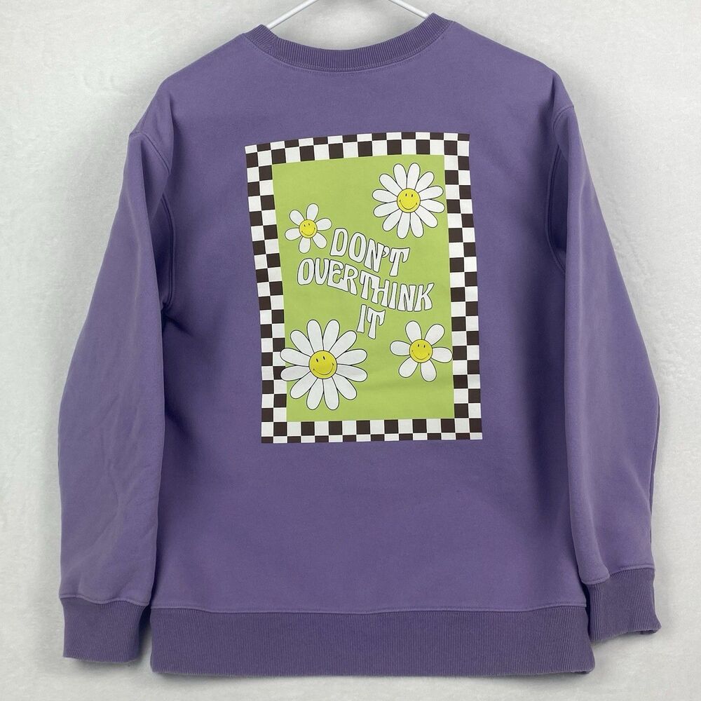 BSR By Samii Ryan Smiley Overthinking Graphic Sweatshirt Womens Small Purple